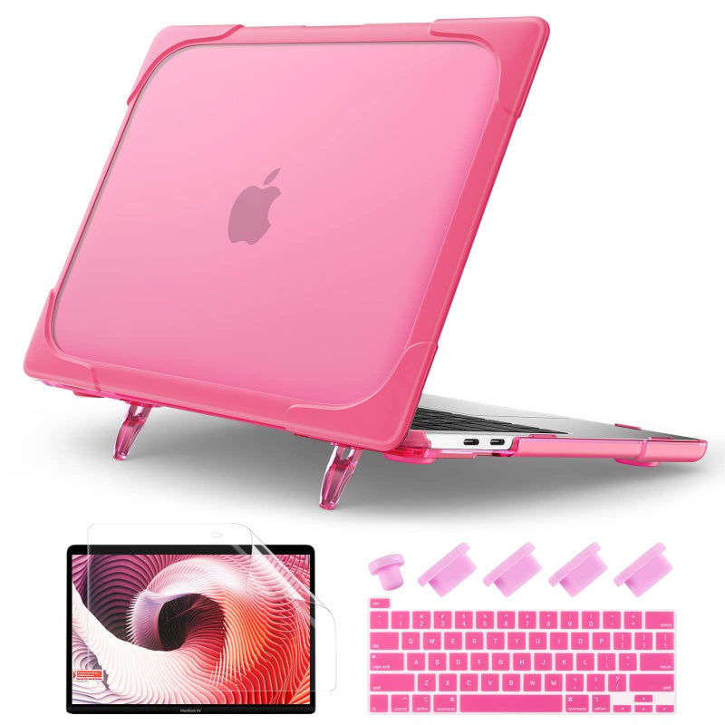 Batianda Heavy Duty Case for MacBook Pro 13 inch 2022 2020 Release A2338 M2 M1 A2289 A2251, Ergonomic Foldable Kickstand (Holds 22lbs) Matte Translucent Shockproof Cover with Spare Parts, Rose - Image 1